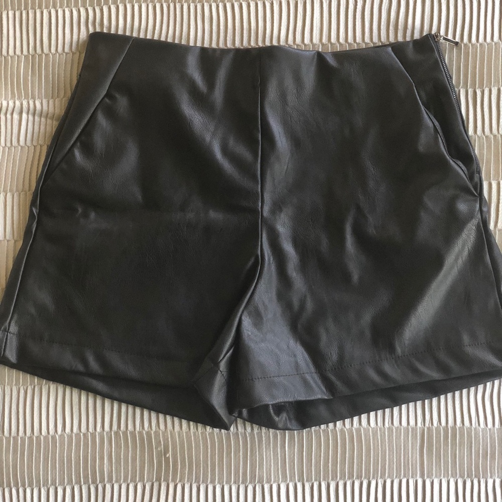 Black faux leather high waist shorts
